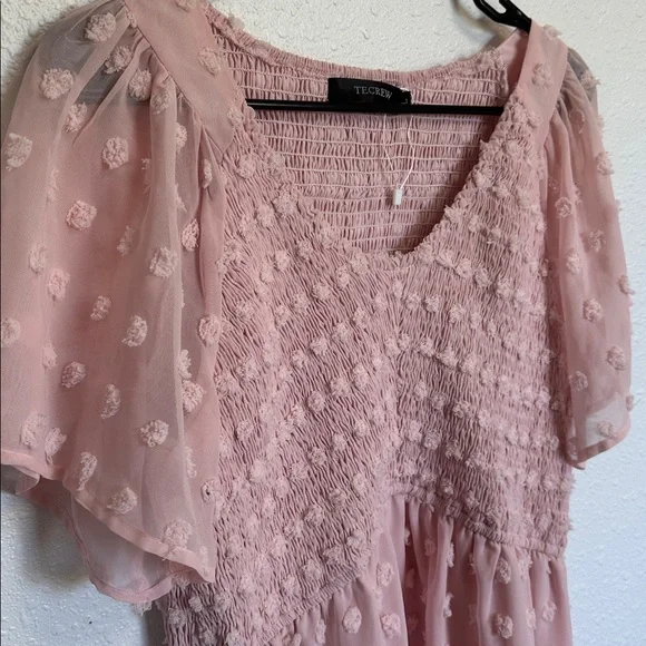 Pink Flowy Babydoll Textured Short Sleeve Dress Size Large - Picture 4 of 11